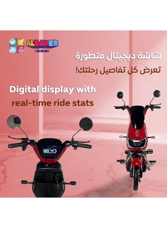 البدر سكوتر كهربائي V30 بتصميم عصري مع سرعة قصوى 30 كم/س, سكوتر دفع كهربائي نطاق 20 إلى 25 كم ومحرك كهربائي مع 4 بطاريات، سكوتر للبالغين بمحرك 350W من البدر - Image 3